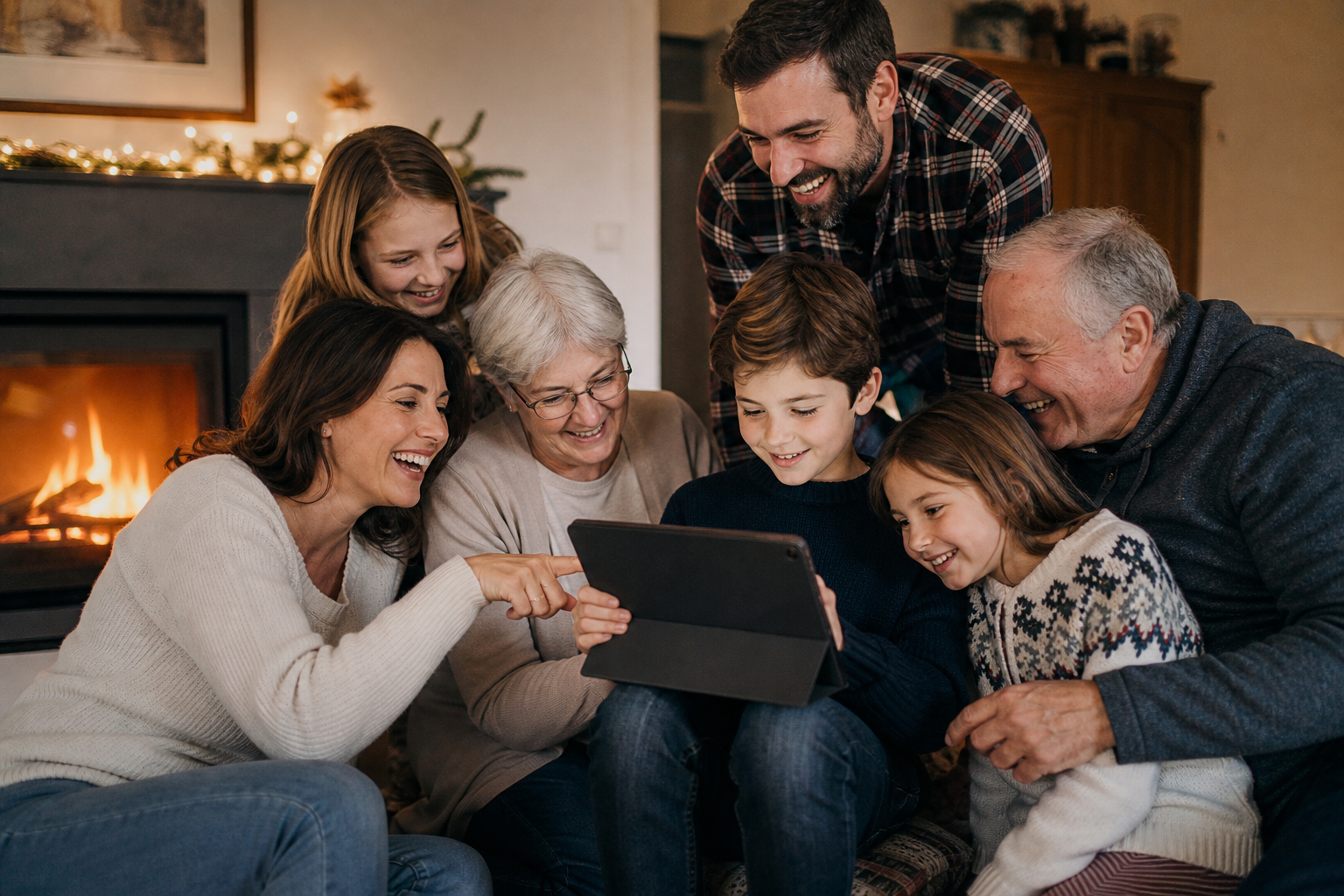 Three generations of family sharing stories together