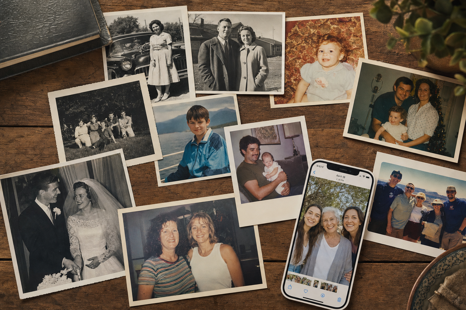 Old family photographs with photo intelligence features
